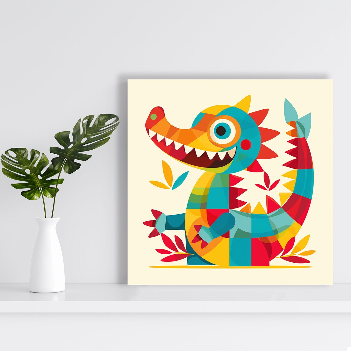 Cubist Dragon Delight, Whimsical Contemporary Art Print - Image 2