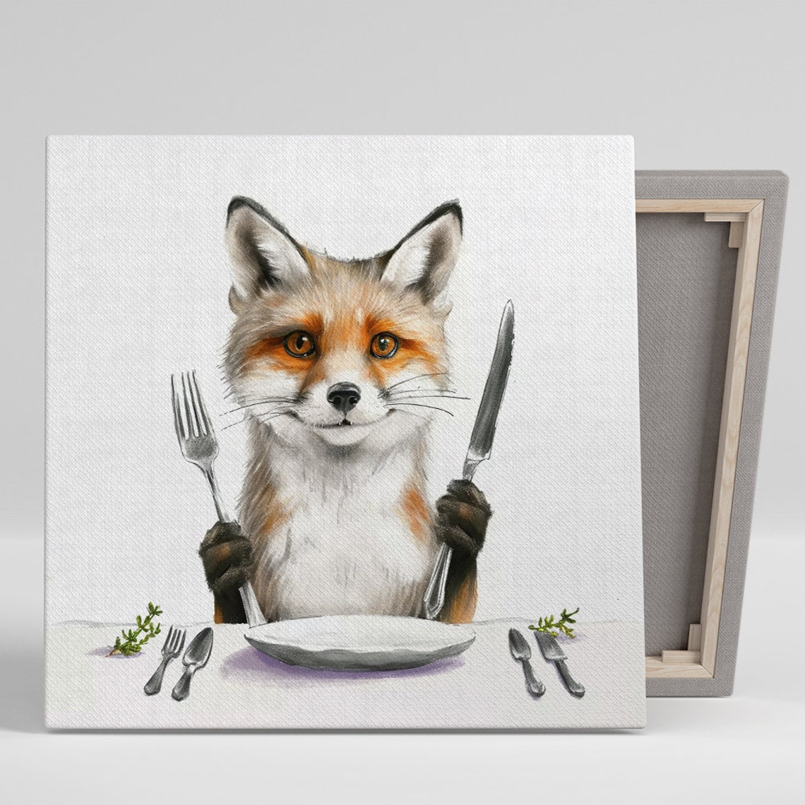Fox Dinner Party Fork Knife Cute Whimsical Dining Room Decor Poster