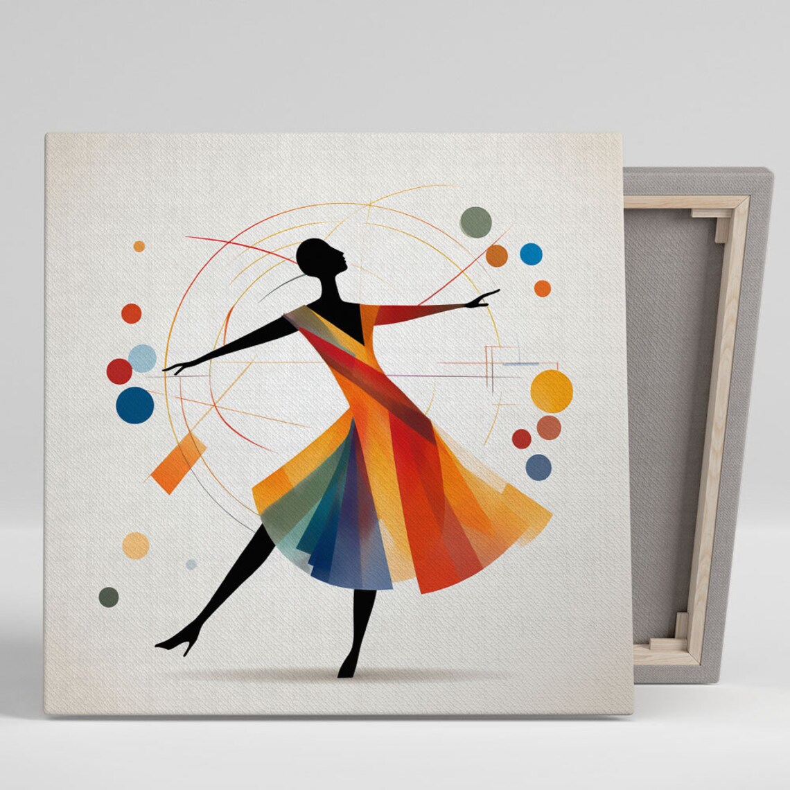 Dancer In Flowing Rainbow Dress Colorful Geometric Movement Art Poster