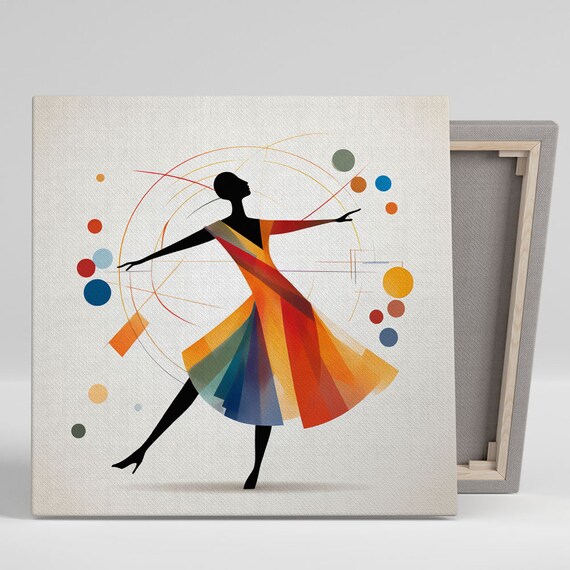 Dancer In Flowing Rainbow Dress Colorful Geometric Movement Art Poster