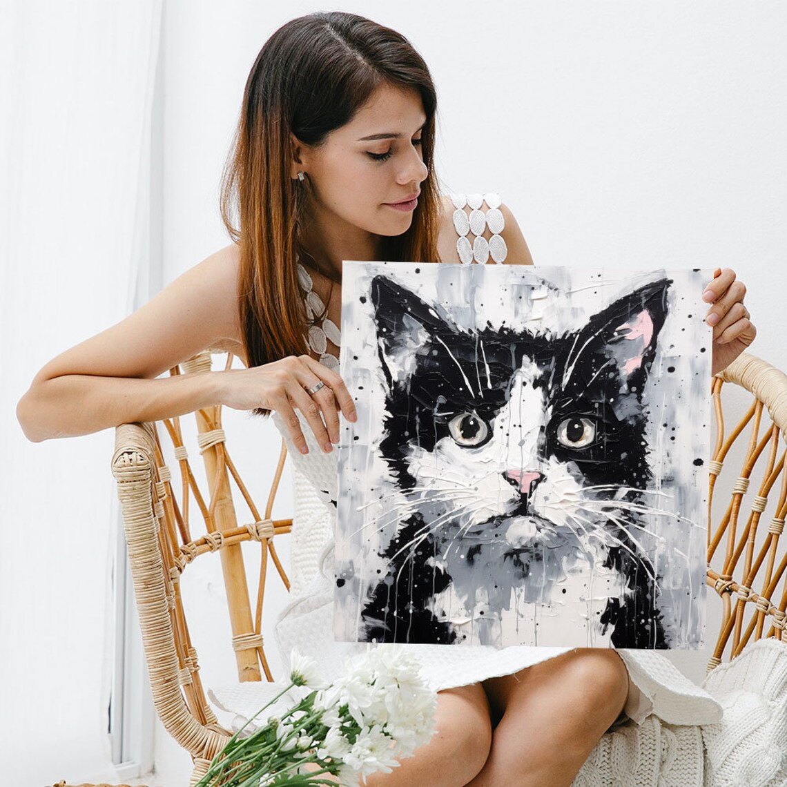 Black and White Cat, Minimalist Contemporary Art Print - Image 3