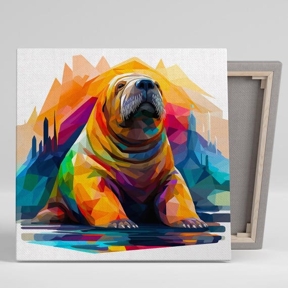 Vibrant Geometric Walrus Art Or Poster Modern Bohemian Minimalist Decor Living Room Office Childrens Room Wall Art Animal Decor