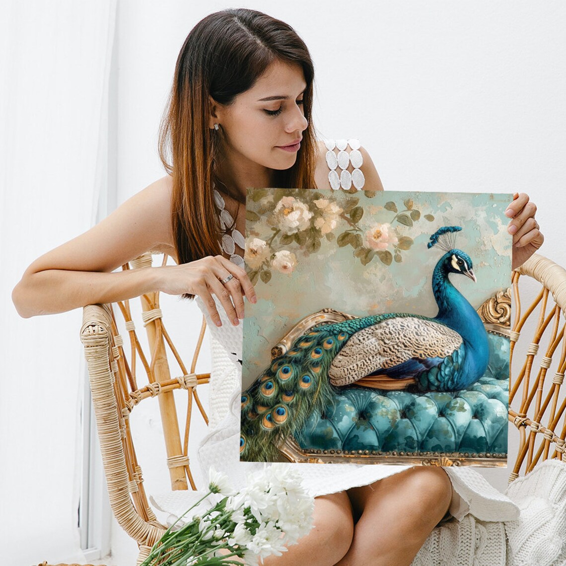 Regal Peacock Elegance Art Print, Traditional Decor - Image 3