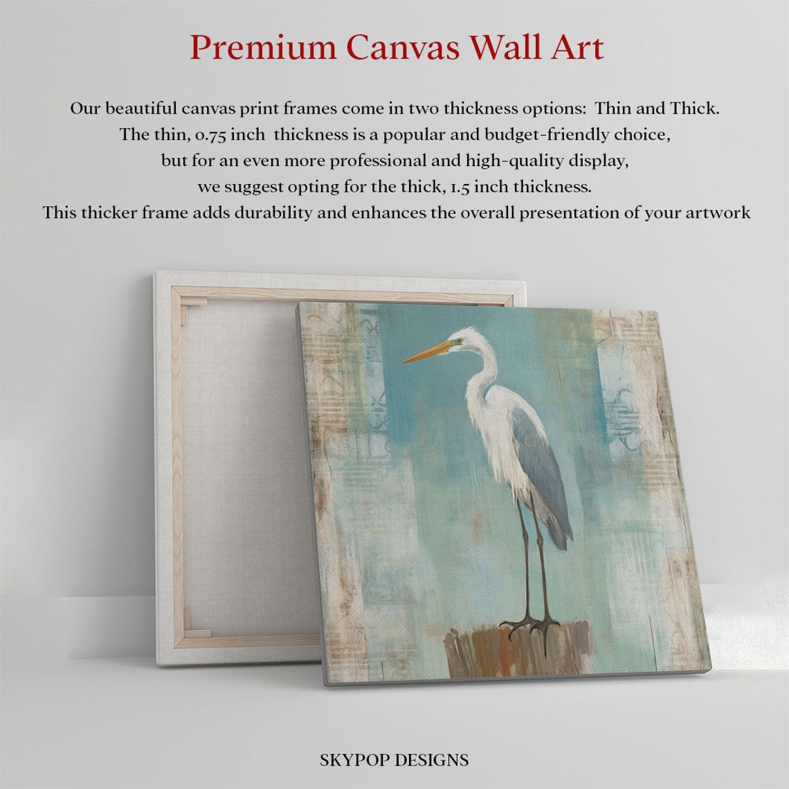 White Egret Standing On Post Soft Coastal Watercolor Bird Wall Poster - Image 4