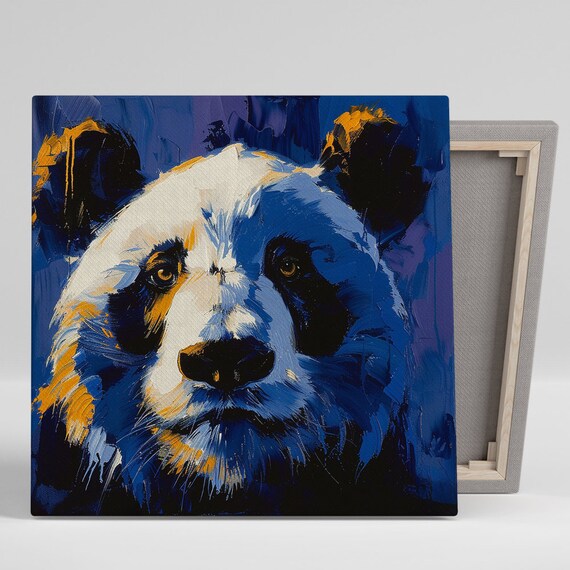 Panda Face Close Up Bold Blue Orange Impasto Paint Art Poster