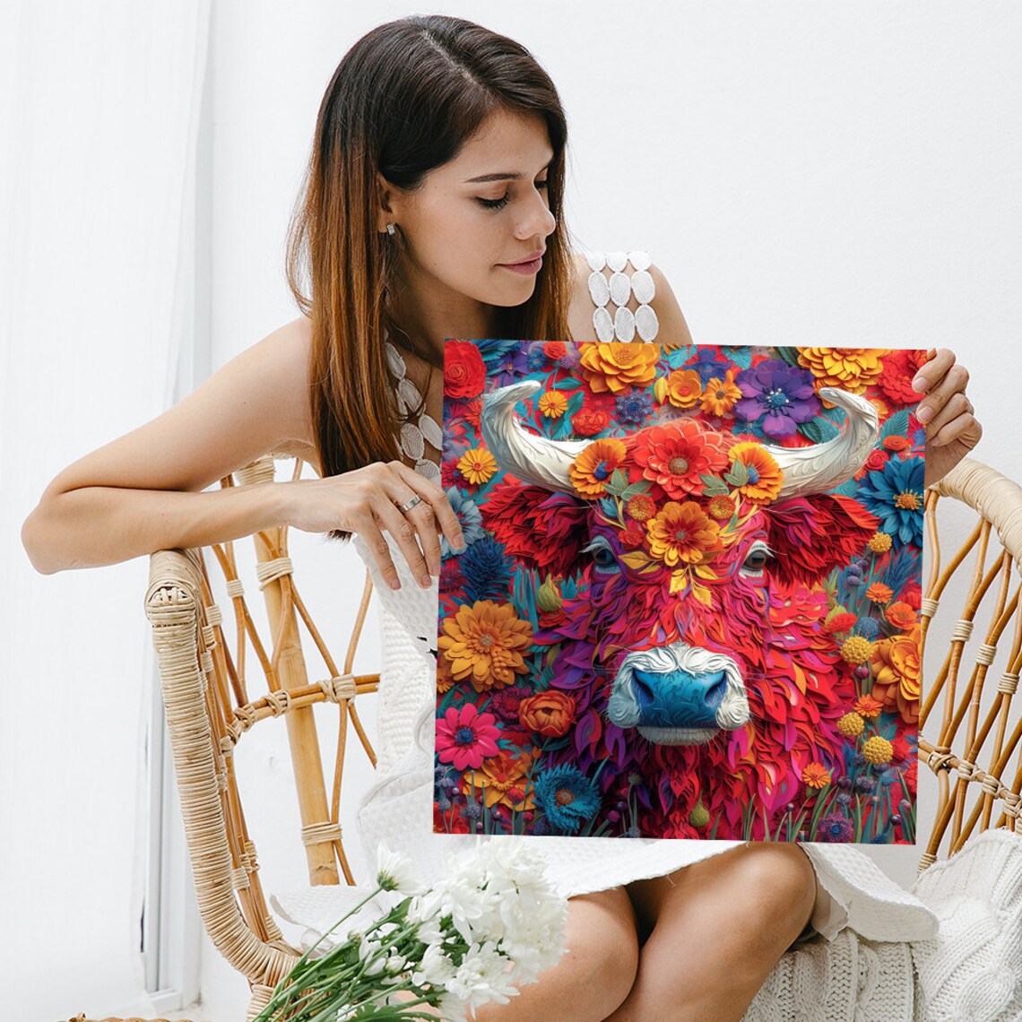 Floral Highland Cow Covered In Colorful Garden Blooms Pop Art Poster - Image 3