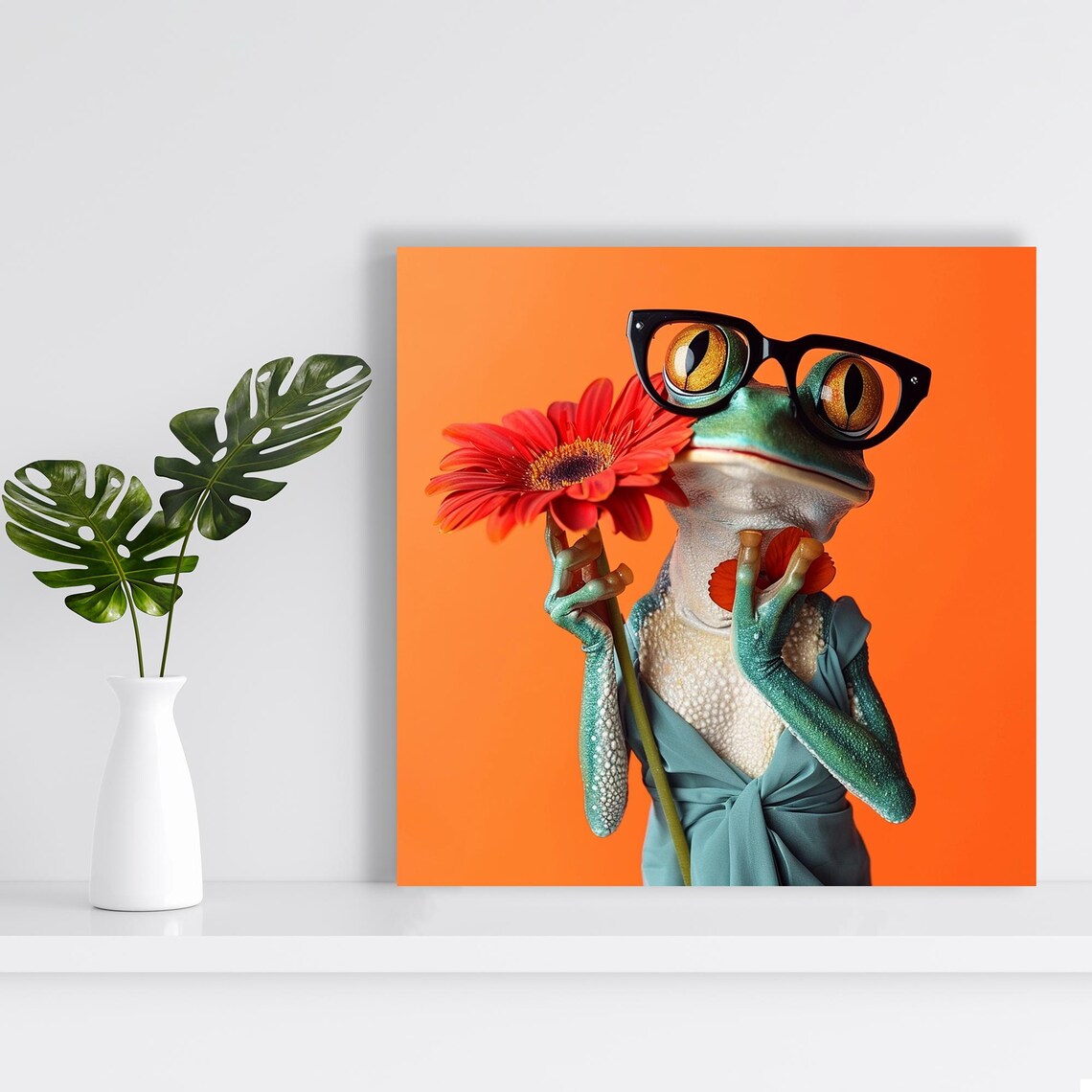 Hipster Frog Floral Fantasy Art Print, Eclectic Decor - Image 2