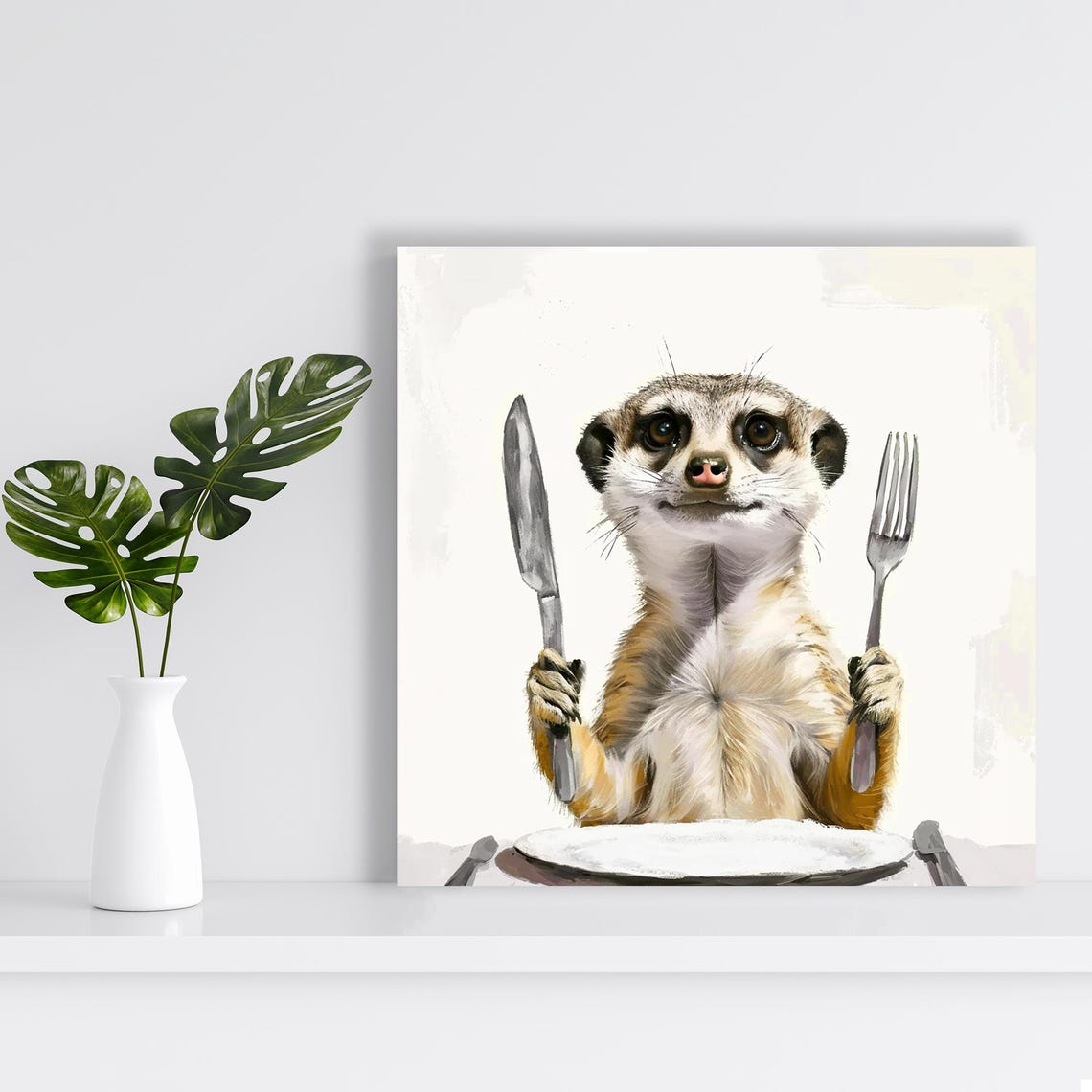 Hungry Meerkat Dinner Guest Knife Fork Cute Funny Animal Art Poster - Image 2