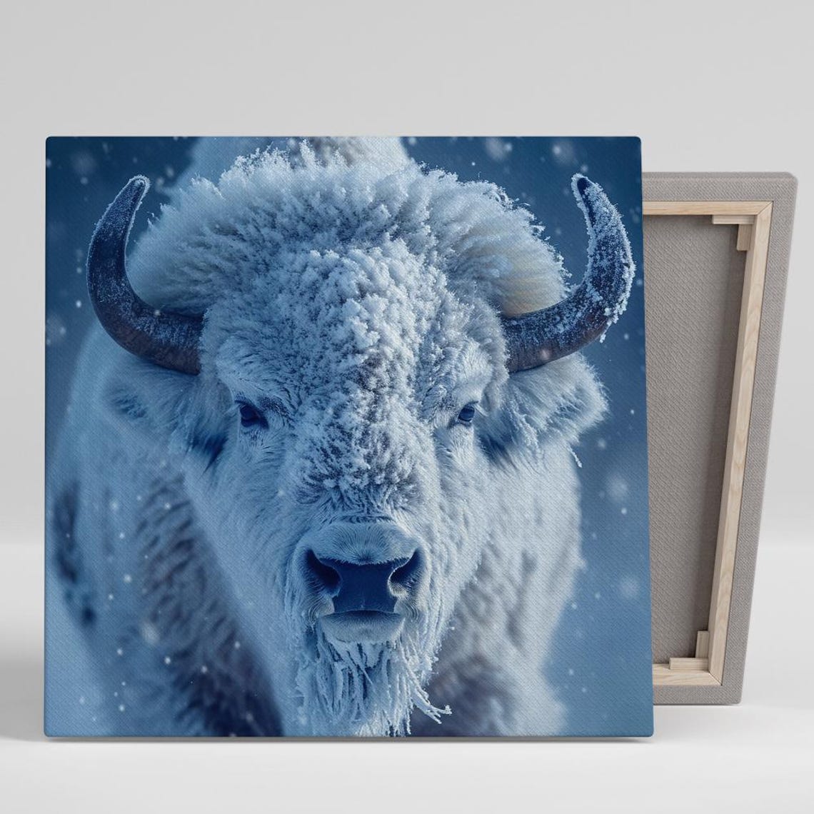 Frost Covered White Bison Close Up Snowy Winter Wildlife Wall Poster
