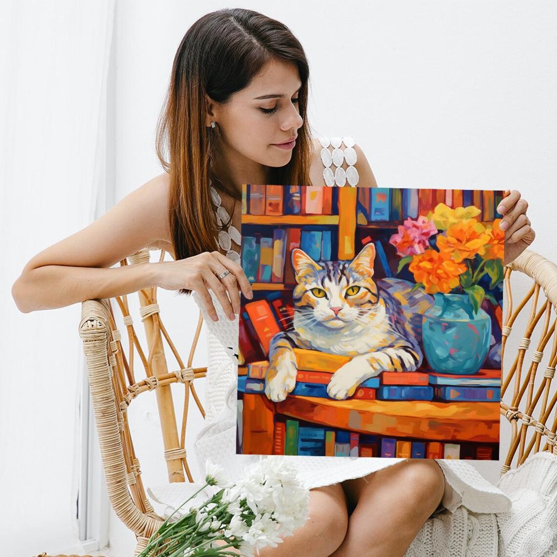 Cat Literary Companion, Whimsical Bohemian Art Print - Image 3