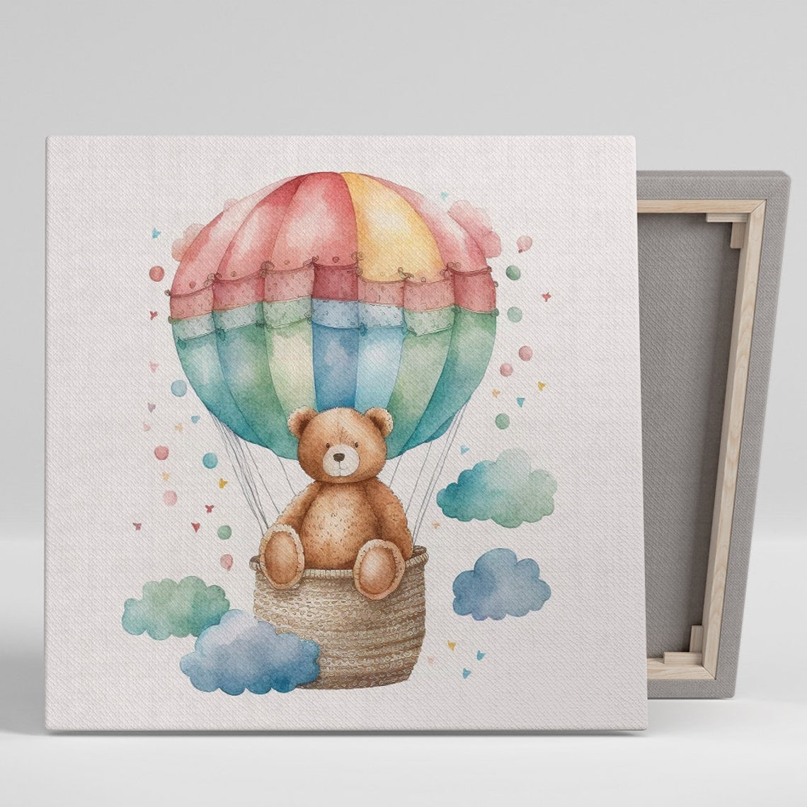 Teddy Bear Hot Air Balloon Poster Watercolor Nursery Adventure Decor