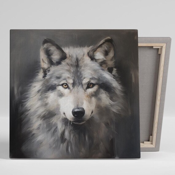 Grey Wolf Portrait Amber Eyes Soft Painterly Dark Wildlife Wall Poster