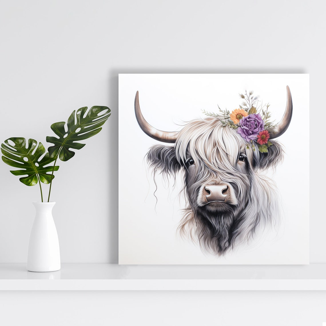 Highland Cow with Purple Floral Crown Boho Rustic Farmhouse Poster - Image 2