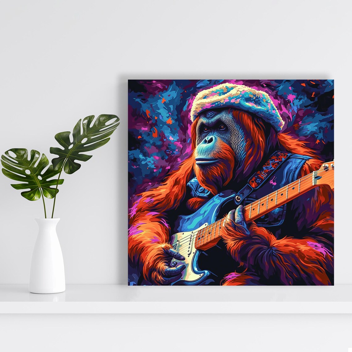 Rockstar Orangutan Electric Guitar Denim Jacket Groovy Music Art Poster - Image 2