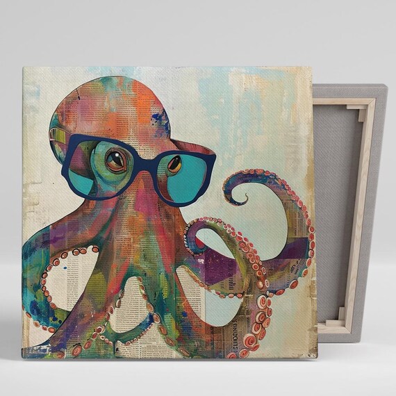 Spectacled Octopus Splash Art Or Poster Whimsical Pop Art Decor Office Living Room Childrens Room Bedroom Wall Art Multicolor