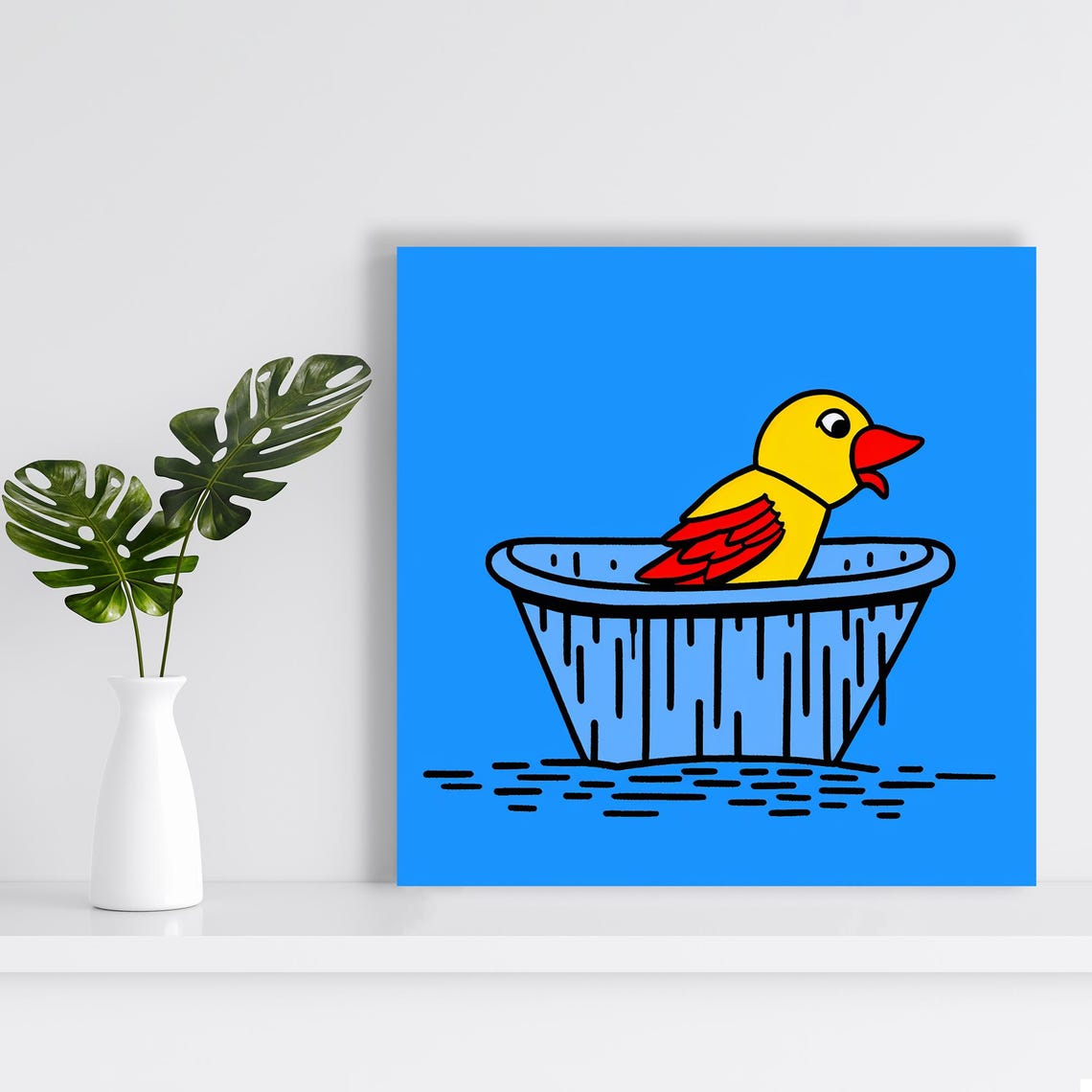 Yellow Rubber Duck Bathtub Bold Blue Pop Art Bathroom Wall Poster - Image 2