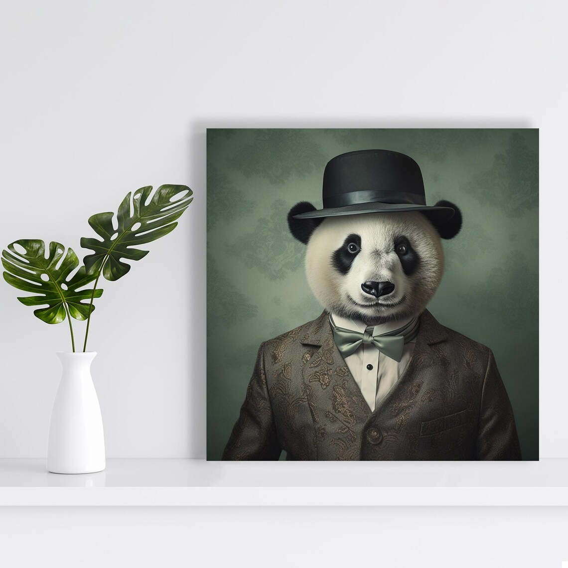 Dapper Panda Gentleman In Bowler Hat Suit Vintage Portrait Wall Poster - Image 2