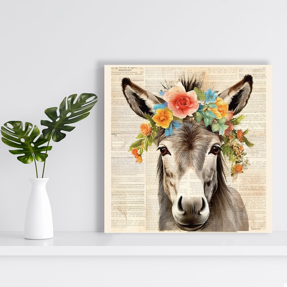 Floral Crowned Donkey Farmhouse Wall Art Print - Image 2