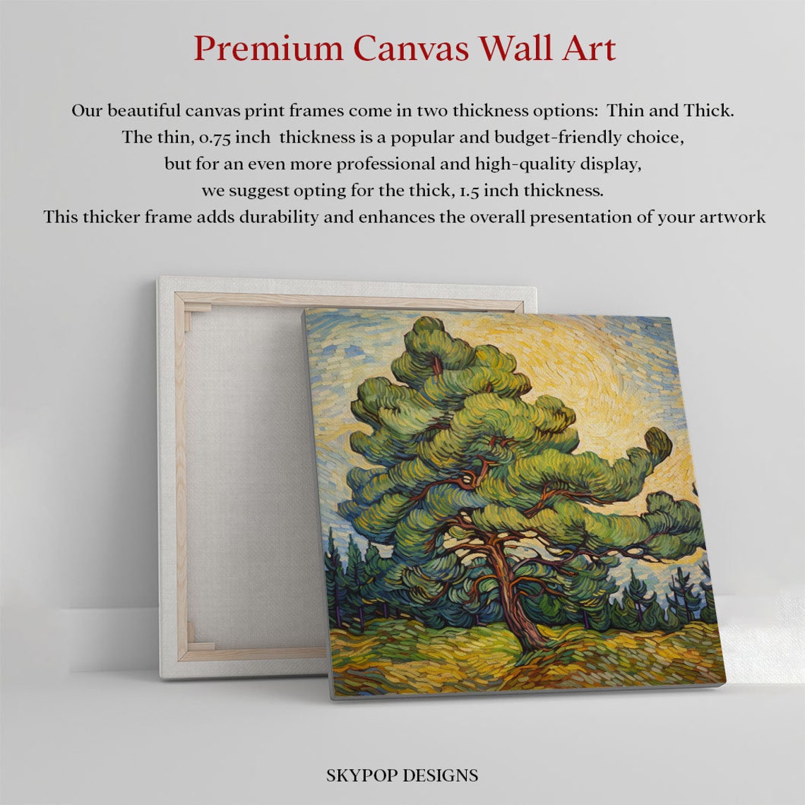 Windswept Pine Tree Golden Sky Swirling Brushwork Landscape Poster - Image 3