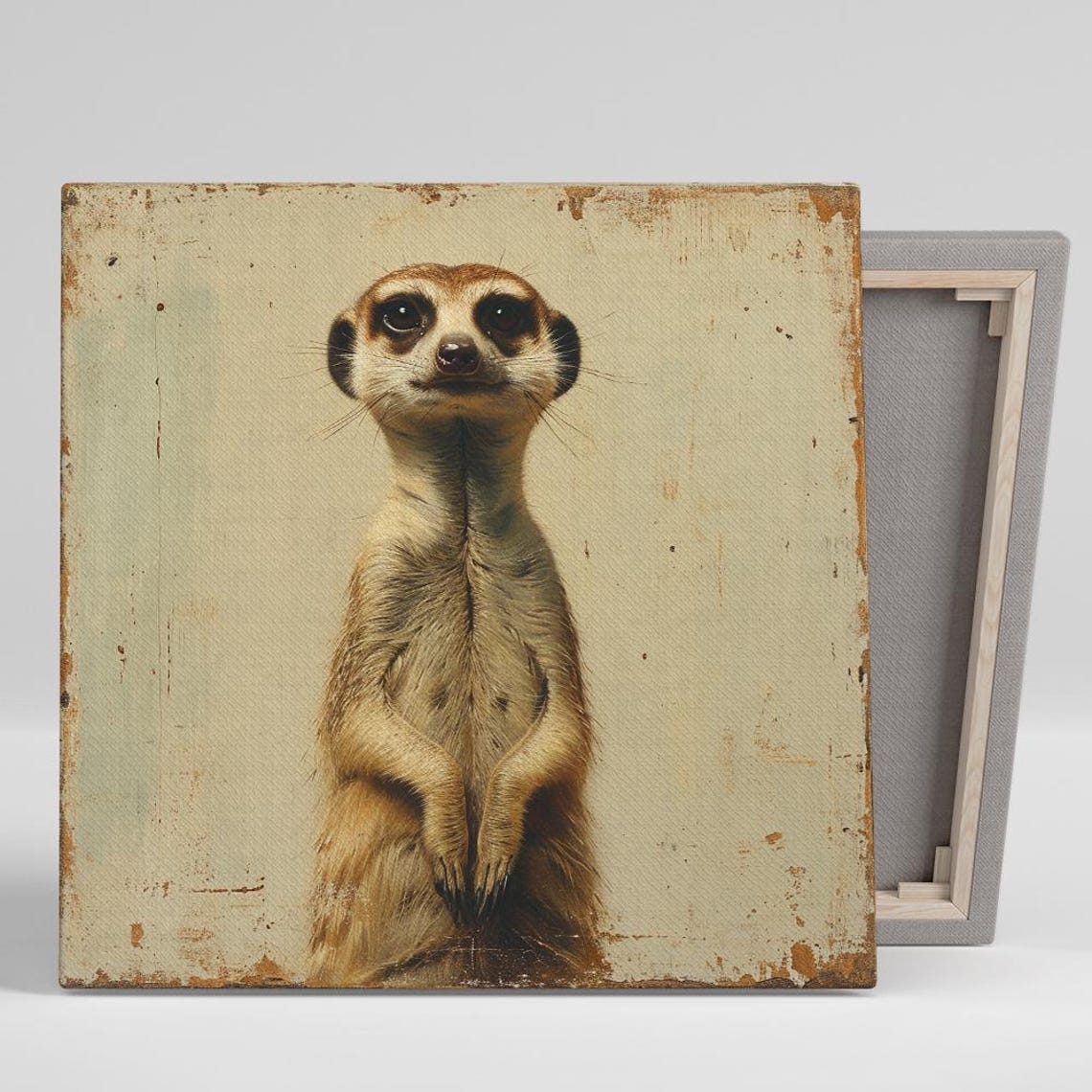 Curious Meerkat Standing Portrait Minimal Beige Vintage Style Poster
