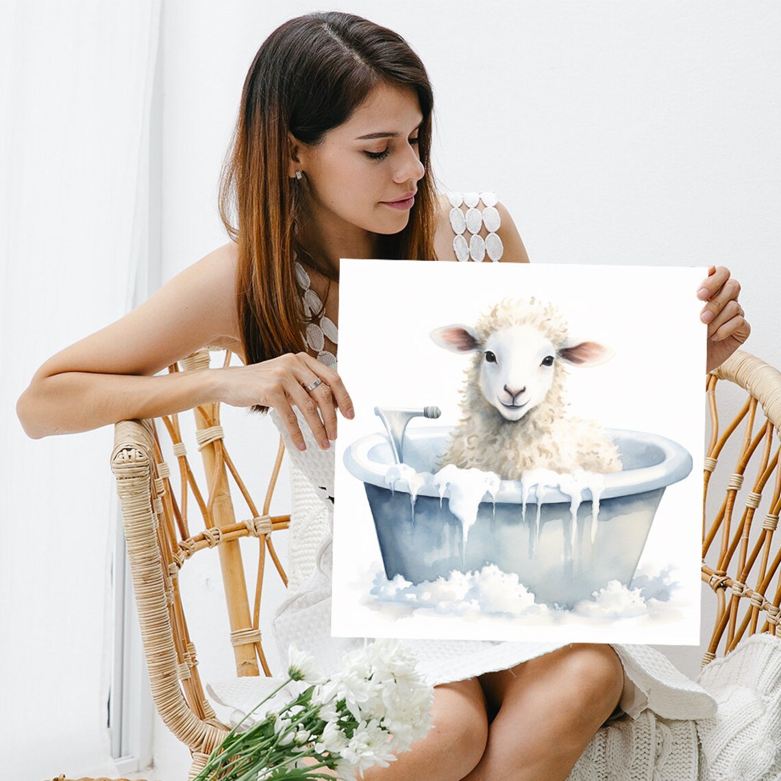 Sheep Bathtub Surprise, Whimsical Farmhouse Art Print - Image 3