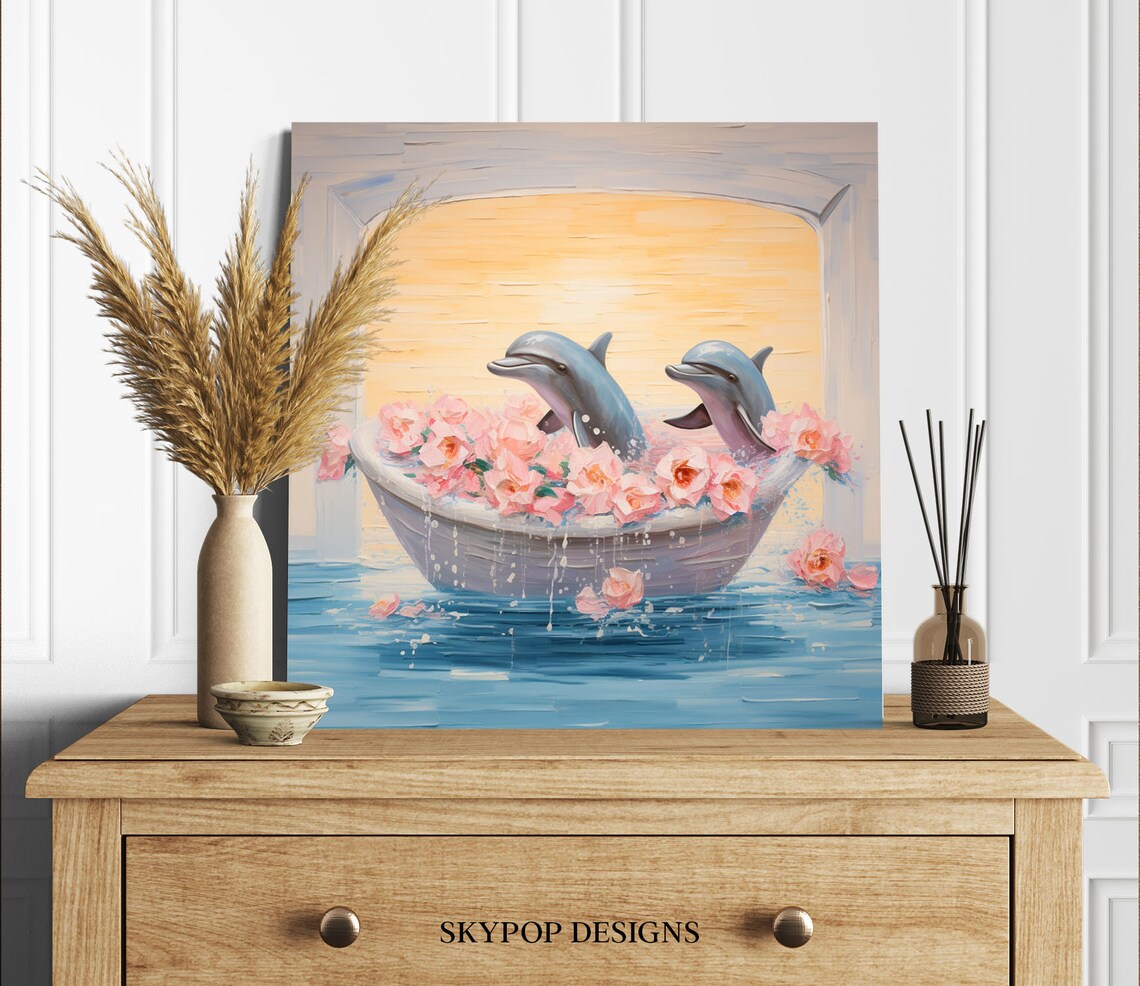 Two Dolphins in Bathtub, Bathroom Wall Art Print - Image 2