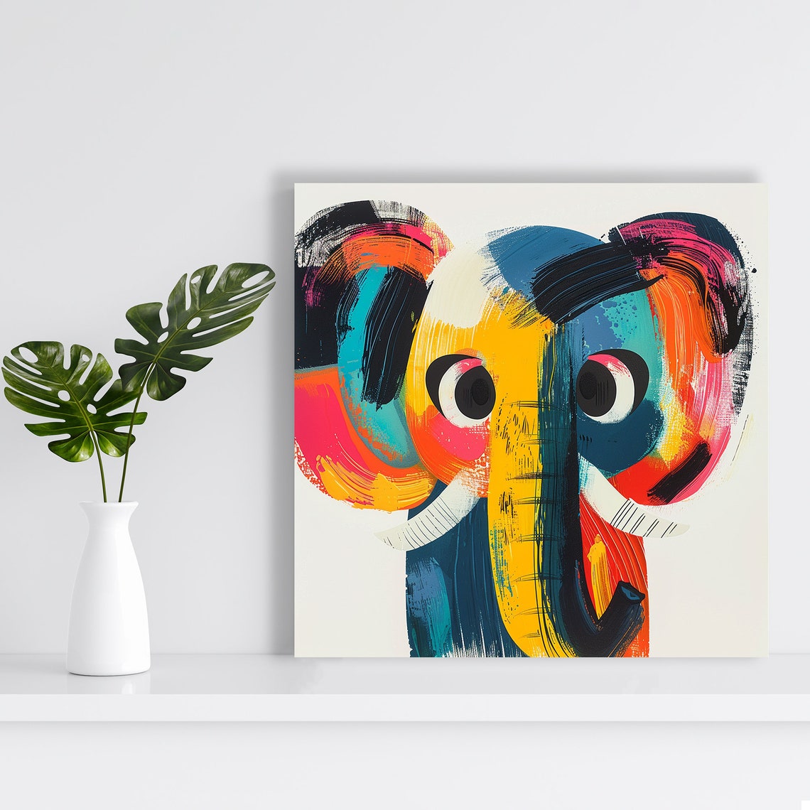 Abstract Elephant Face Bold Brushstrokes Colorful Modern Art Poster - Image 2