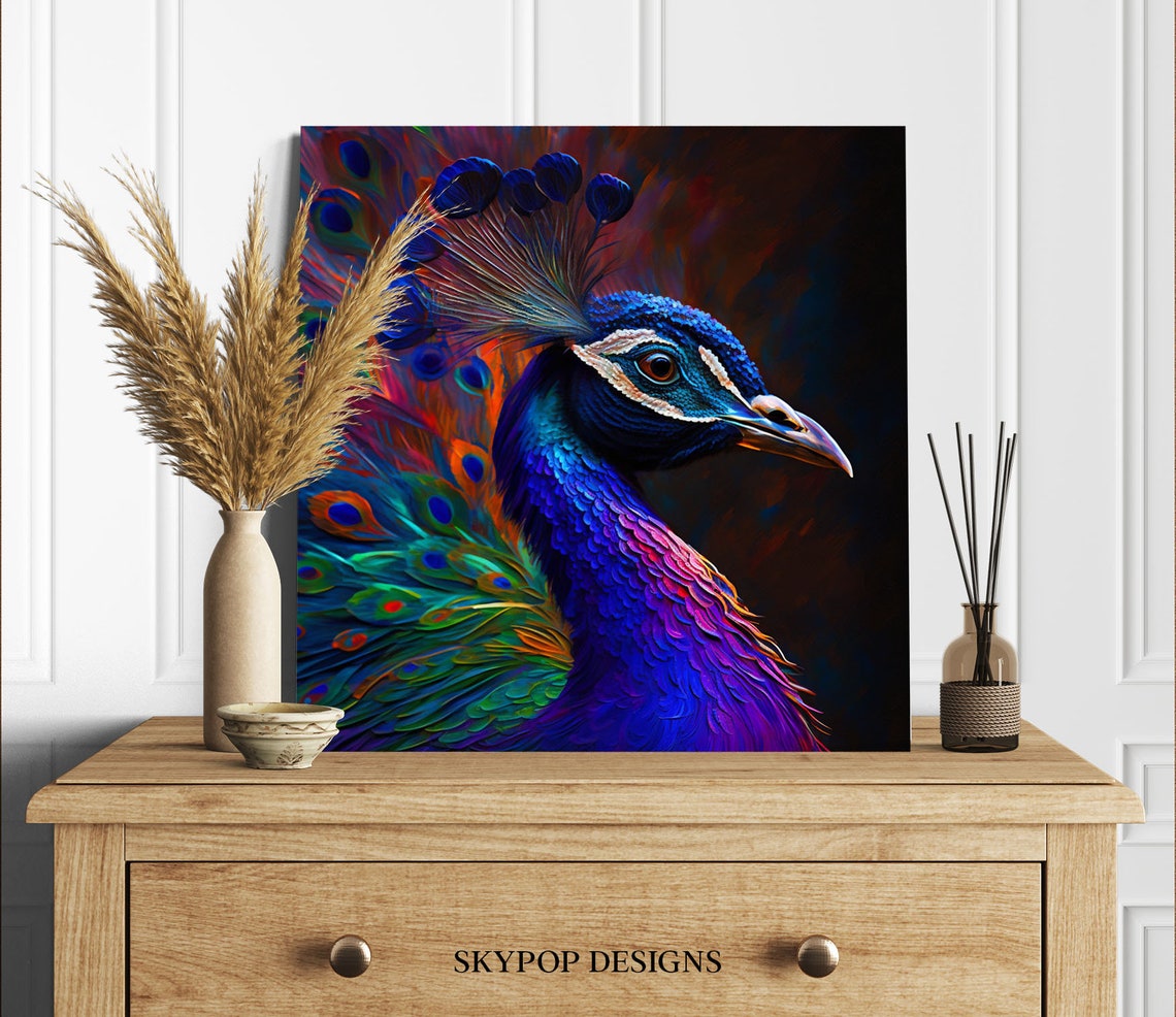 Royal Peacock Profile Blue Purple Plumage Dark Elegant Bird Poster - Image 3