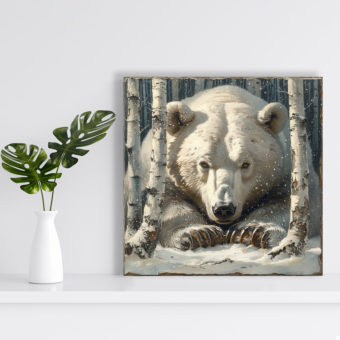 Polar Bear In Snowy Birch Forest Realistic Wildlife Wall Poster - Image 2