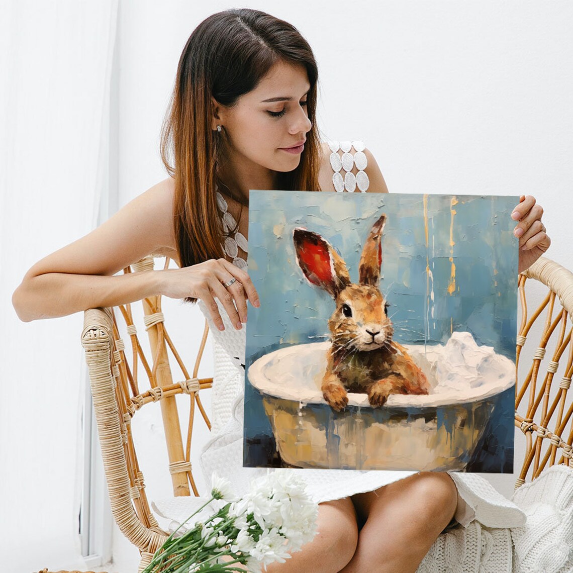 Rabbit in Bathtub Bathroom Wall Art, Bunny Poster - Image 3