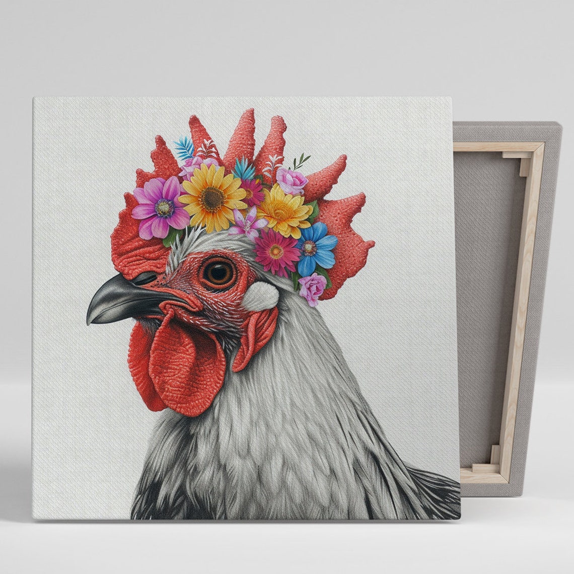 Rooster Floral Crown Colorful Wildflower Farmhouse Kitchen Poster