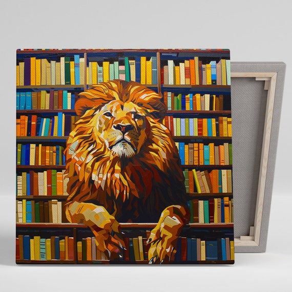 Lion Literary King Art Or Poster Contemporary Eclectic Decor Library Office Living Room Study Wall Art Multicolor Orange Yellow