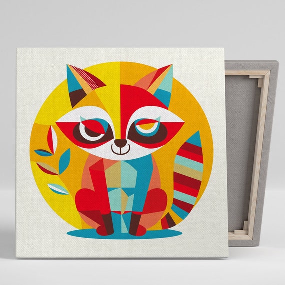 Geometric Raccoon Delight Art Or Poster Whimsical Animal Decor Childrens Room Nursery Living Room Office Wall Art Raccoon Decor