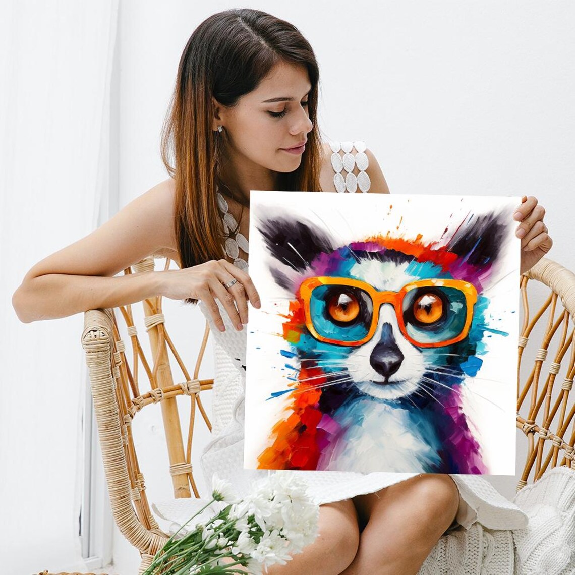 Hipster Lemur With Orange Glasses Colorful Pop Art Splash Animal Poster - Image 3