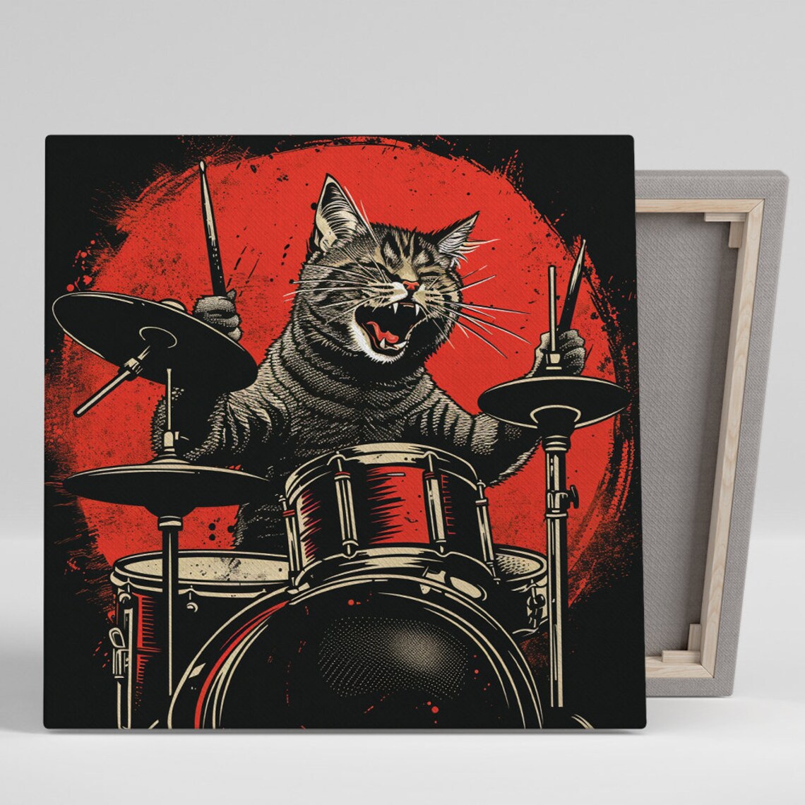 Rock N Roll Feline Drummer, Whimsical Poster Print