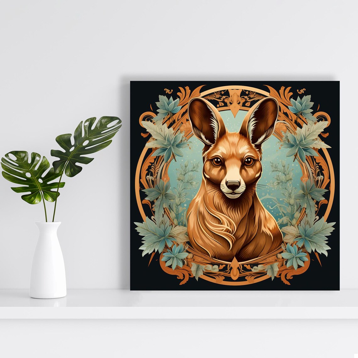 Kangaroo Portrait Art Nouveau Botanical Gold Frame Dark Elegant Poster - Image 2