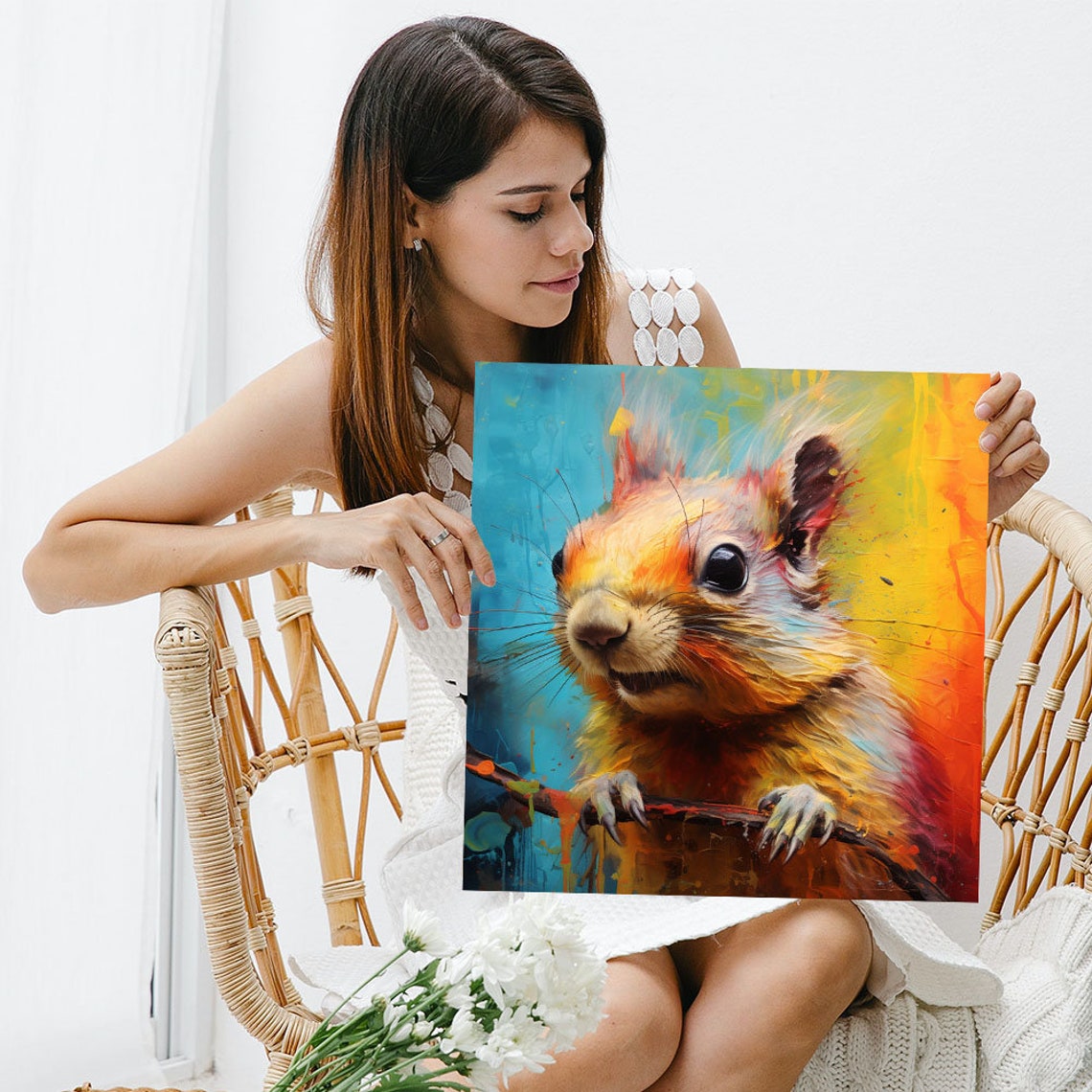 Colorful Squirrel Portrait Vibrant Paint Splash Wildlife Canvas Poster - Image 5
