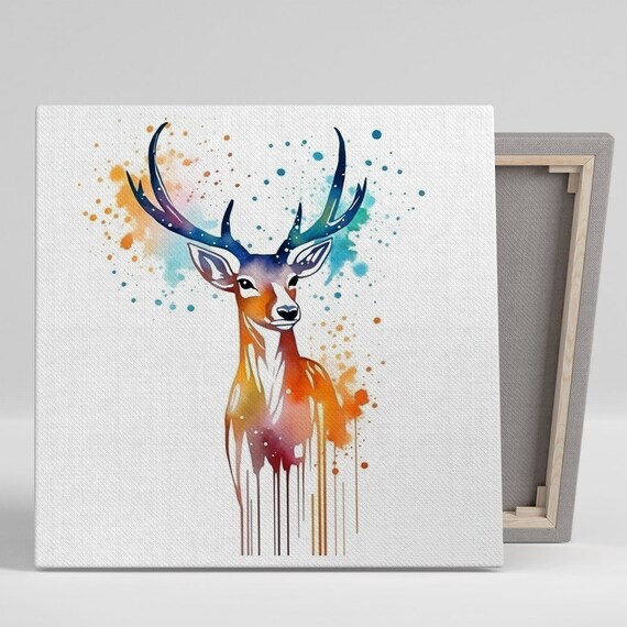 Ethereal Stag Splash Art Or Poster Bohemian Decor Living Room Bedroom Nursery Office Wall Art Blue Orange White Multicolor Art