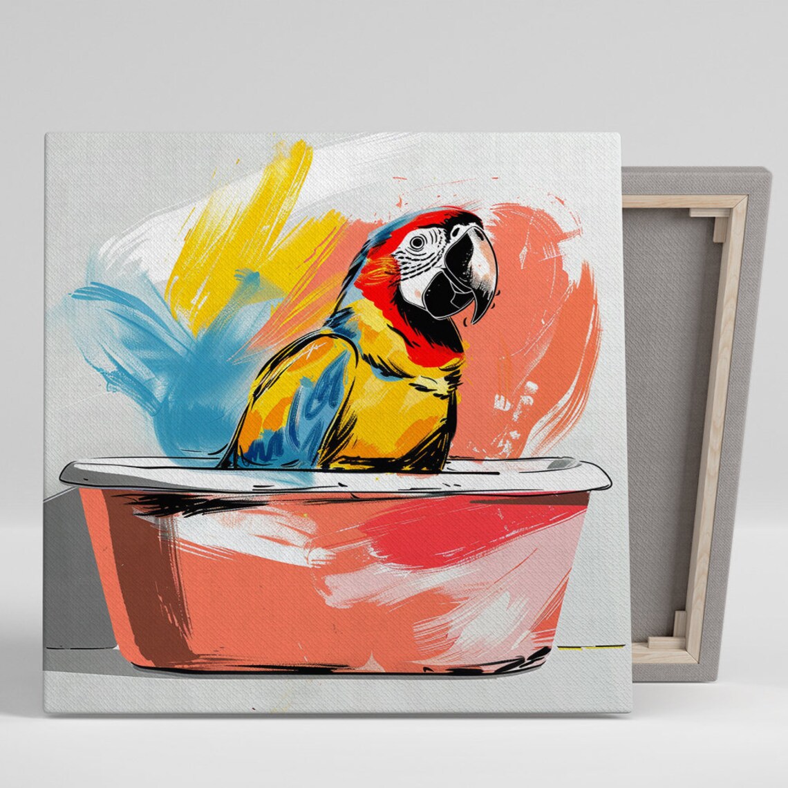 Colorful Macaw Parrot In Bathtub Whimsical Bathroom Animal Poster