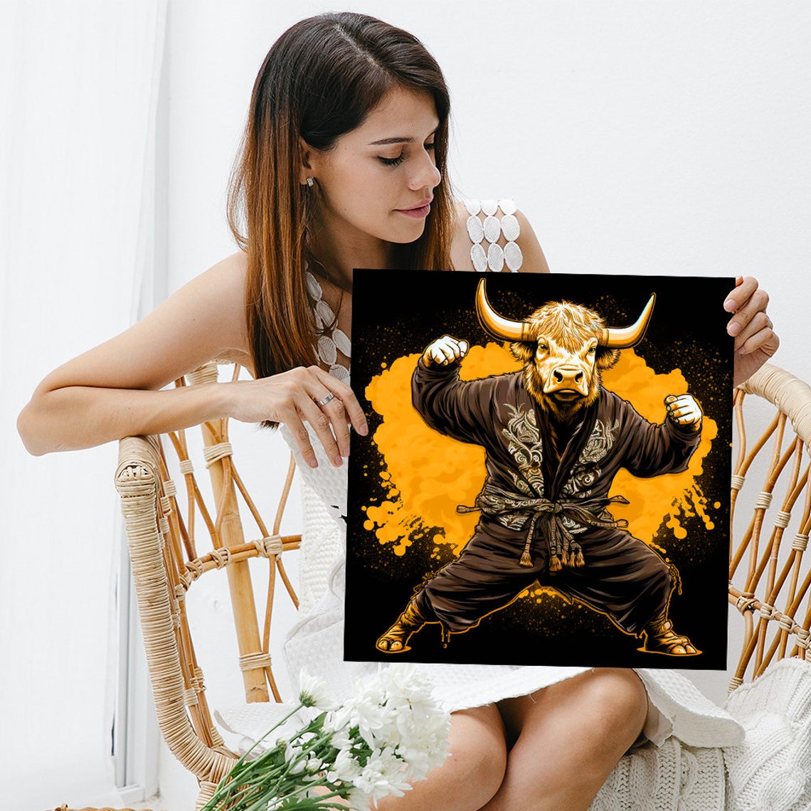 Karate Highland Cow Martial Arts Pose Bold Whimsical Funny Poster - Image 3