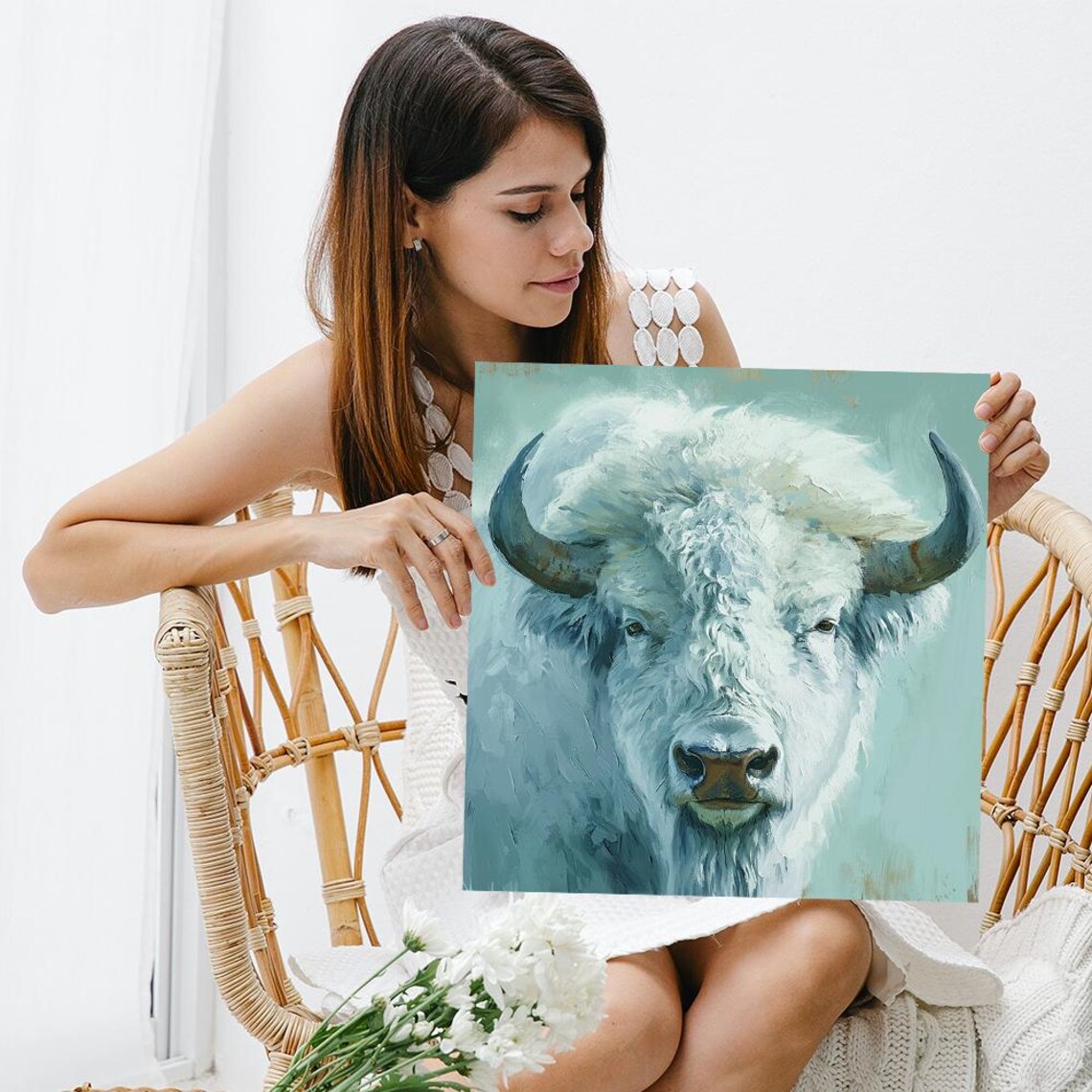 Majestic White Bison Rustic Farmhouse Art Print - Image 3