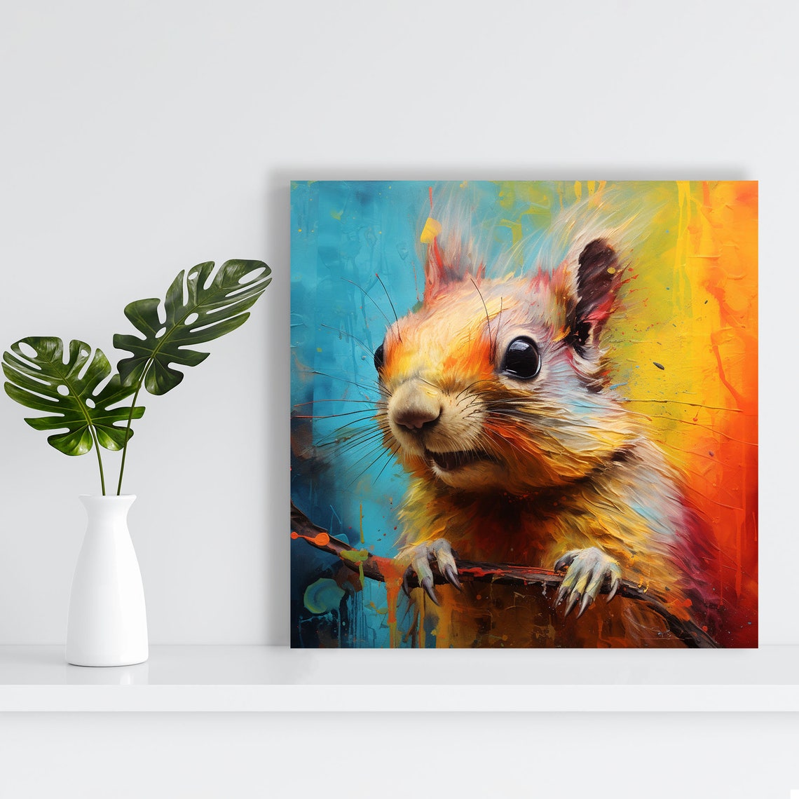 Colorful Squirrel Portrait Vibrant Paint Splash Wildlife Canvas Poster - Image 4