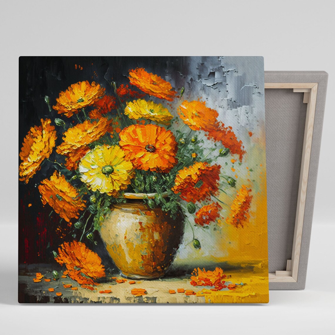 Marigold Flower In Vase, Floral Art Print