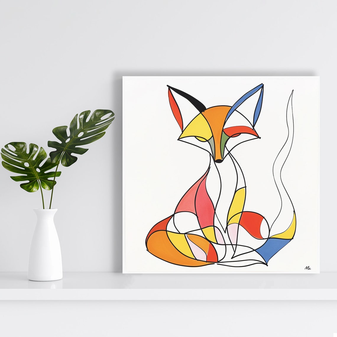 Geometric Fox Abstract Line Art Colorful Minimalist Nursery Poster - Image 2