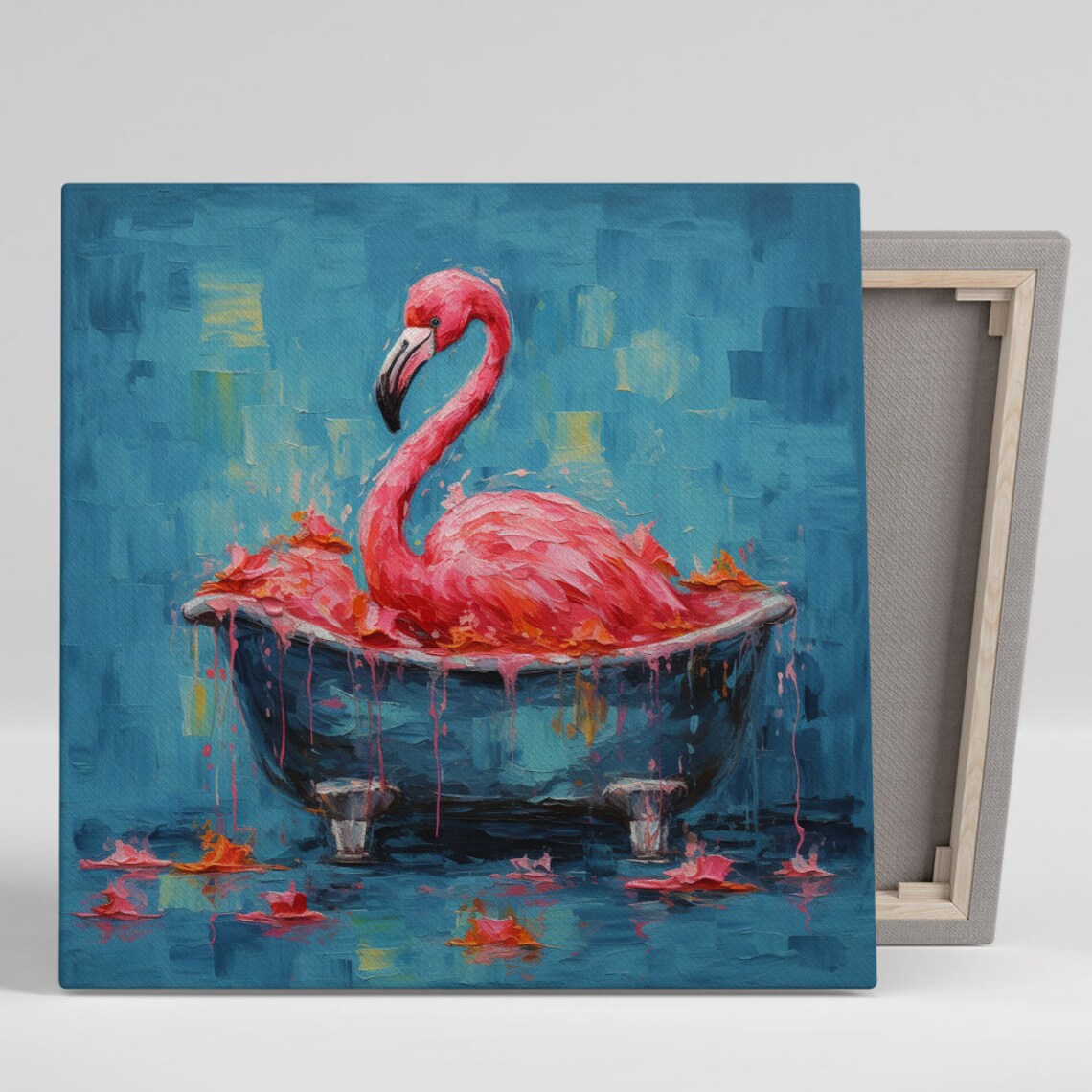 Flamingo in Bathtub Poster, Bathroom Wall Decor