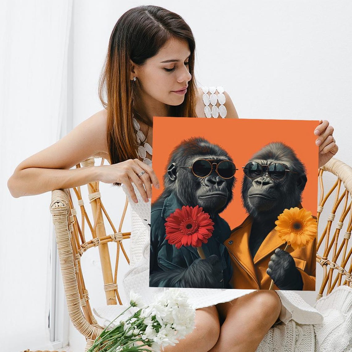 Two Cool Gorillas With Sunglasses And Flowers Funky Pop Poster - Image 3