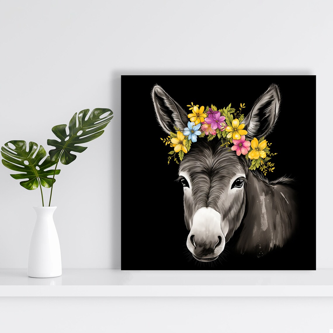 Blooming Donkey Portrait, Whimsical Decor Poster - Image 2