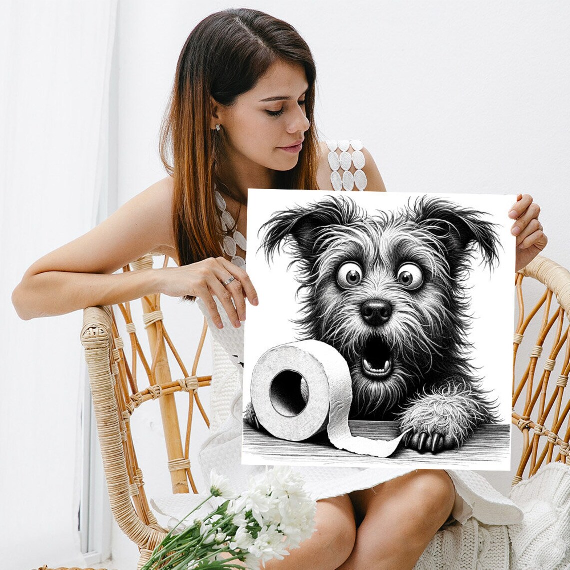 Dog With Toilet Paper, Funny Bathroom Art Print - Image 3