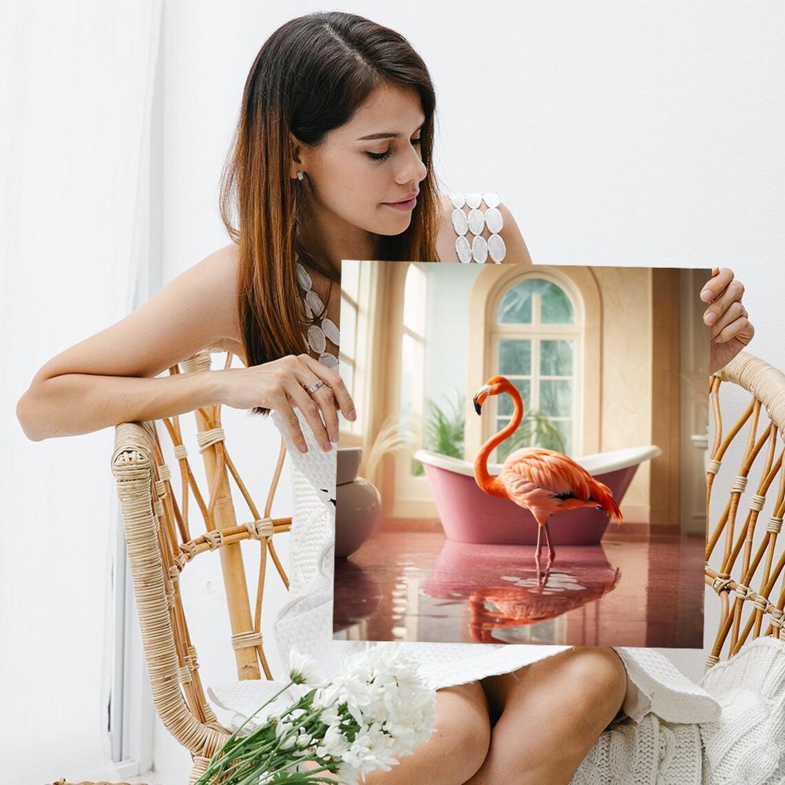 Bathtub Flamingo Elegance Contemporary Art Print - Image 3