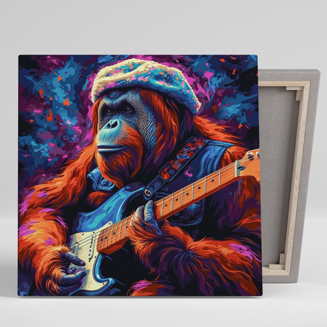 Rockstar Orangutan Electric Guitar Denim Jacket Groovy Music Art Poster